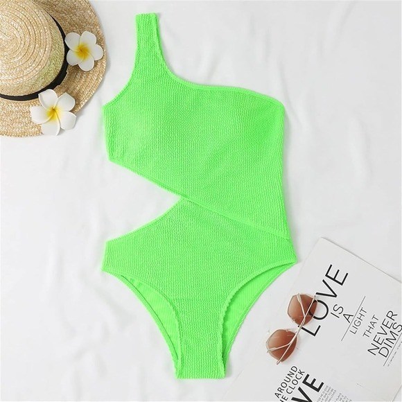 One Shoulder Cutout Swimsuit Green Textured One-Piece Bathing Suit XXL NWOT - Picture 1 of 9